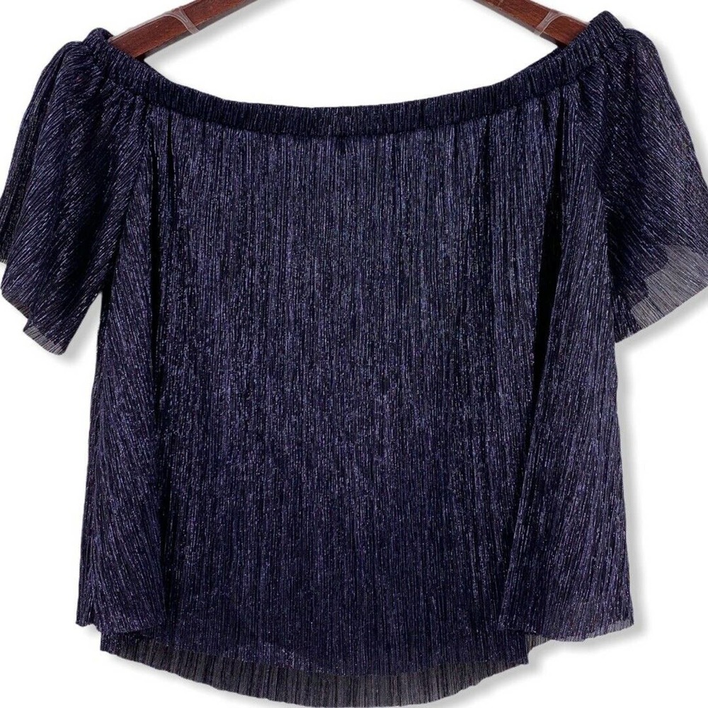 Lush Blue Sparkly Metallic‎ Off Shoulder Top Small